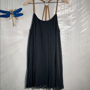 Pleated black dress with suede straps•Festival Staple!